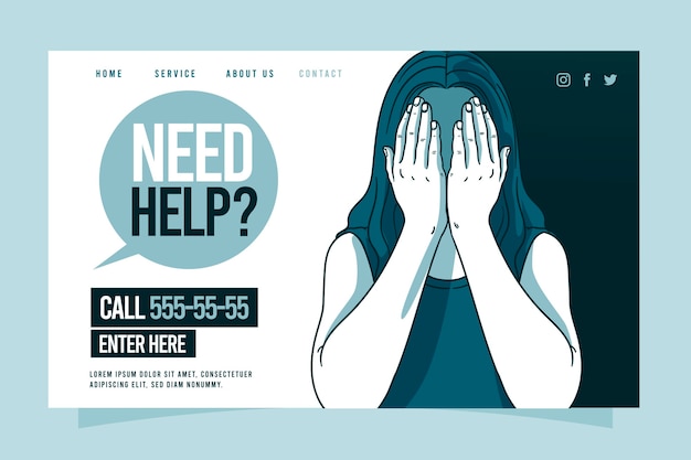 Psychological help landing page template with woman