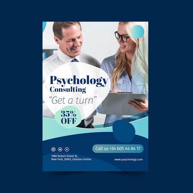 Psychology consulting get a turn poster template