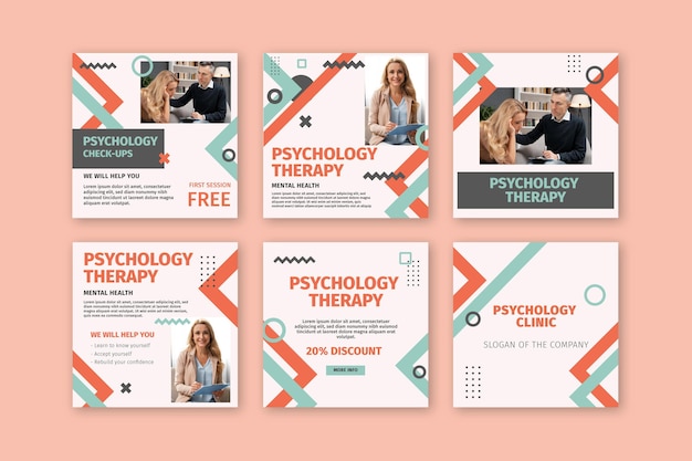 Free vector psychology instagram posts collection