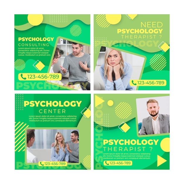 Free vector psychology instagram posts template