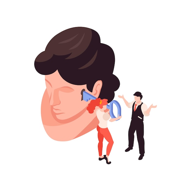 Free vector psychology isometric illustration with human head with key hole