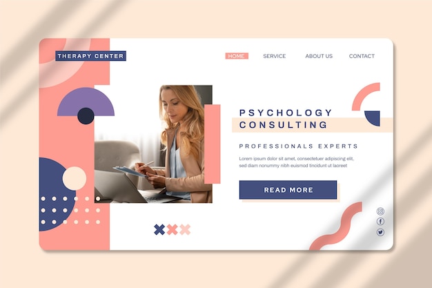 Free vector psychology landing page template with photo