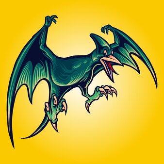 Птеродактиль дракон летающие динозавры мультфильм векторные иллюстрации логотип талисман