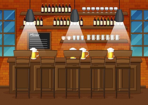 Vettore gratuito scena dell'illustrazione del ristorante e del pub
