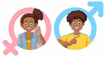 Free vector puberty boy and girl with gender symbols