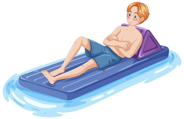 Puberty boy relaxing on inflatable