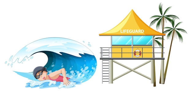 Бесплатное векторное изображение Девушка полового созревания плавает со спасателем
