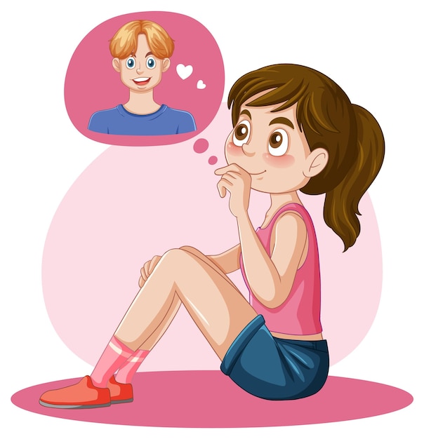 Free vector puberty girl thinking about her boyfriend