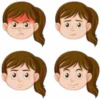 Free vector puberty girl with different facial expression