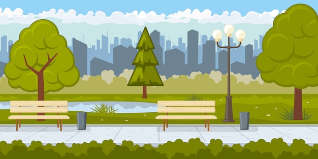 Бесплатное векторное изображение Общественный парк с асфальтовой дорожкой
