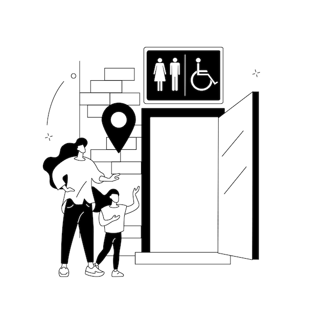 Free vector public restrooms abstract concept vector illustration restrooms equipment public toilet facilities rules and regulations bathroom hygiene cleaning and disinfection service abstract metaphor