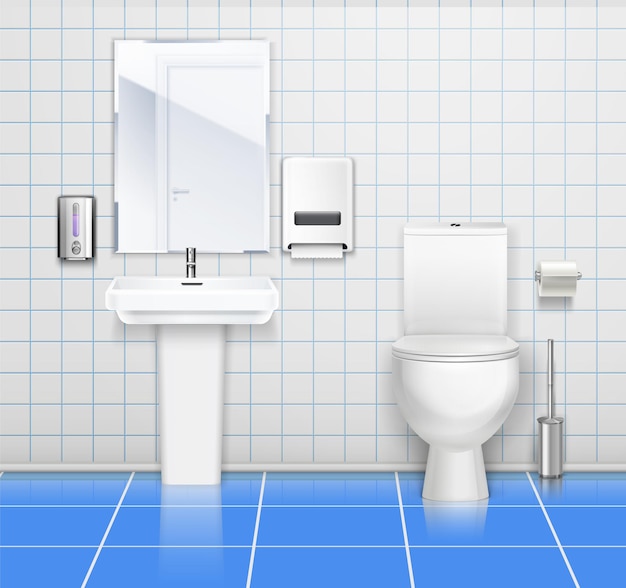 Free vector public toilet interior colored illustration