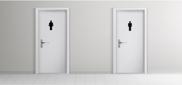 Public toilet male, female visitors entrances 