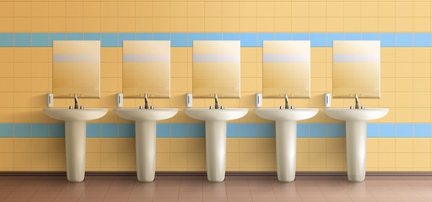 Общественный туалет минималистичный интерьер Бесплатные векторы