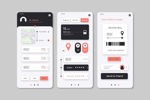 Free vector public transport app interfaces pack