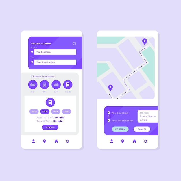 Free vector public transport app interfaces set