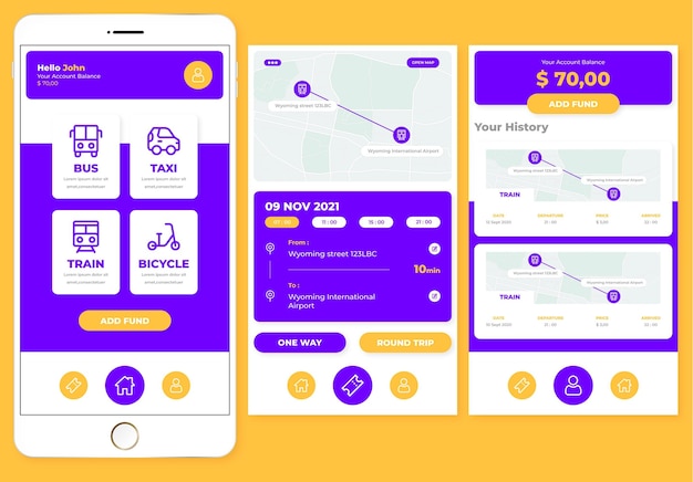 Free vector public transport app screens