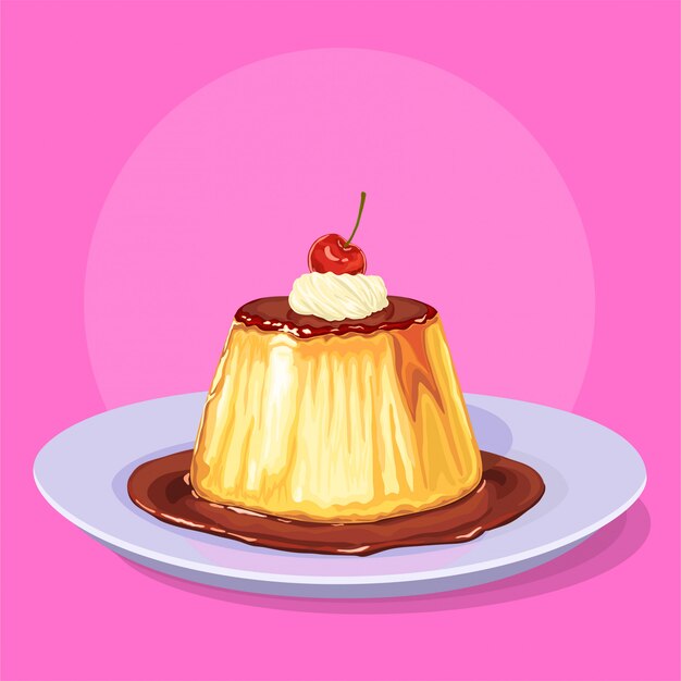 Premium Vector Cute pudding with strawberry whip cream dessert