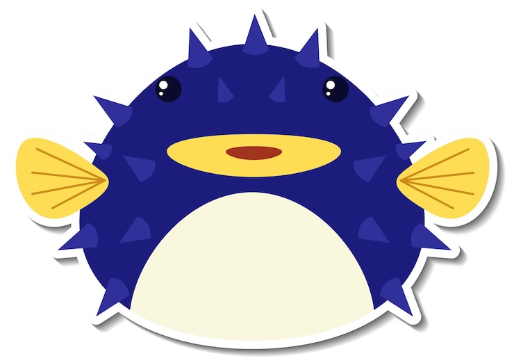 무료 Vector 복어 동물 만화 스티커