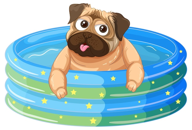 Free vector a pug dog in inflatable pool cartoon