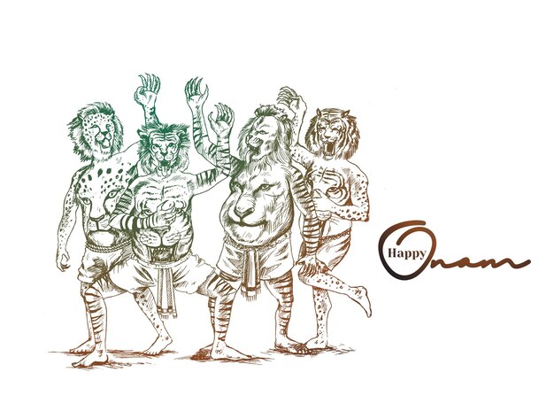 Puli Kali tiger dance for Onam celebration poster vector illustration