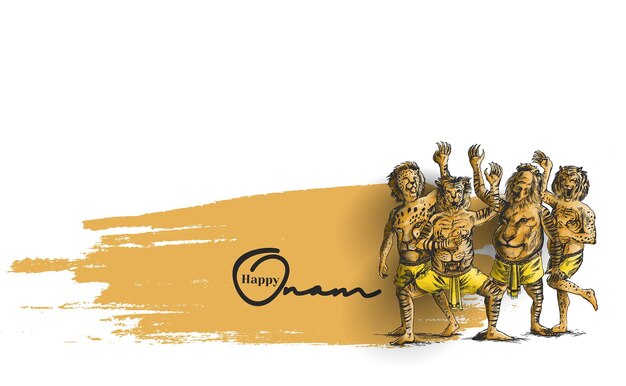 Танец тигра Пули Кали для векторной иллюстрации плаката празднования Онам