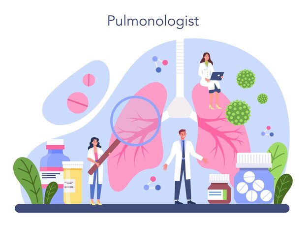Pulmonologist Idea of health and medical treatment Healthy pulmonary system Asthma pneumonia treatment and diagnostic Isolated vector illustration