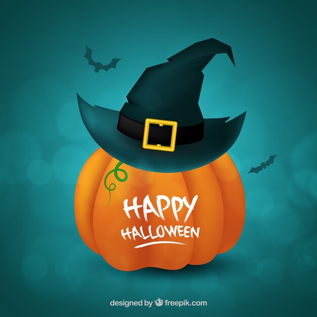 Pumpkin background with witch hat