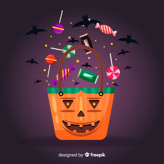 Free vector pumpkin bag for halloween and black birds