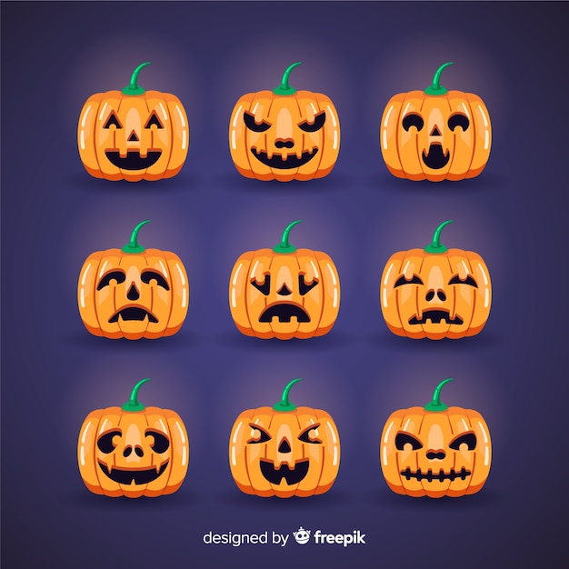 Pumpkin face expressions halloween set