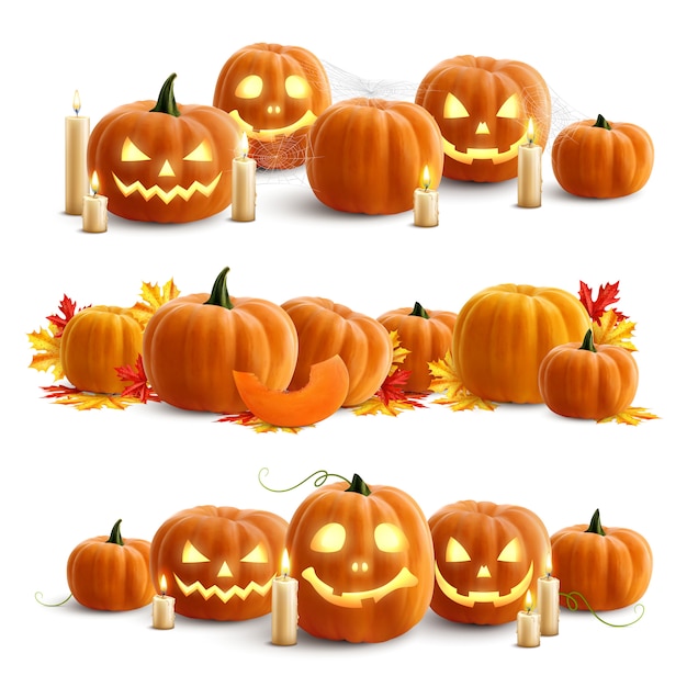 Free vector pumpkins and candles realistic compositions