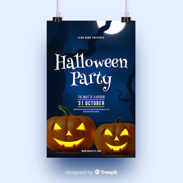 Pumpkins and full moon halloween party poster