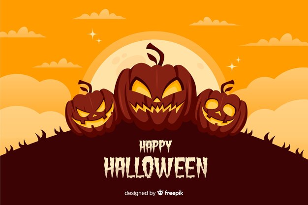 Pumpkins halloween background with flat design