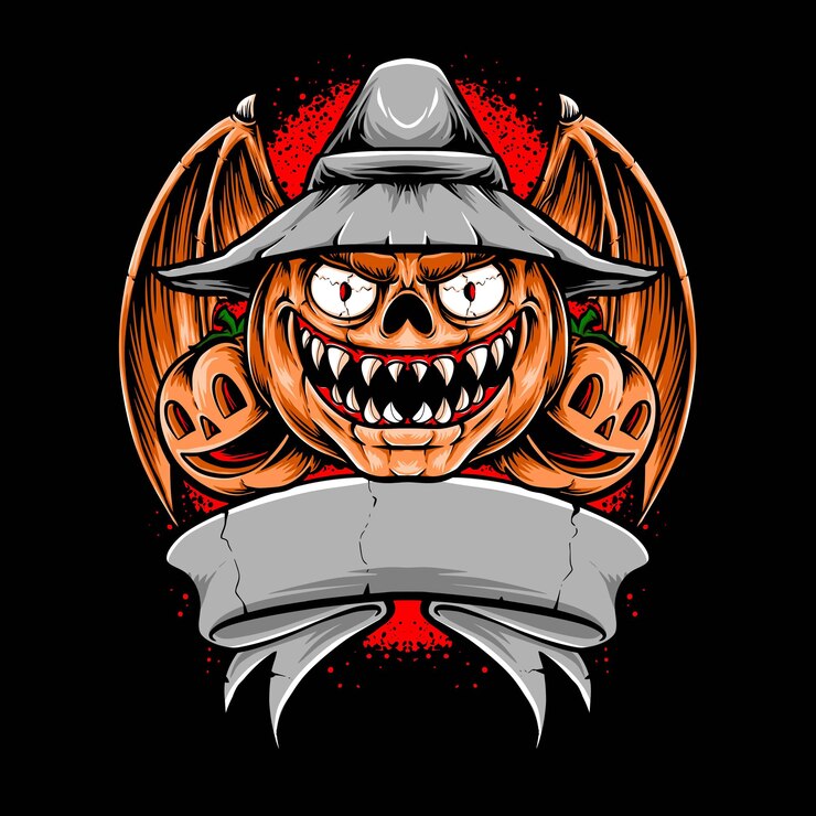Free Vector pumpkins head halloween with bat wings vector