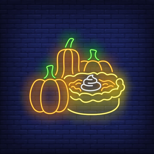 Free vector pumpkins and pie neon sign