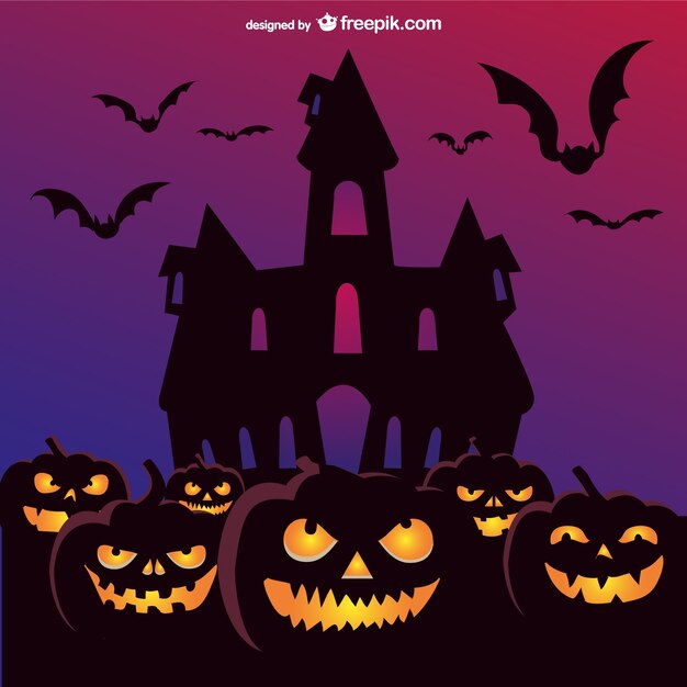 Free vector pumpkins scary scene