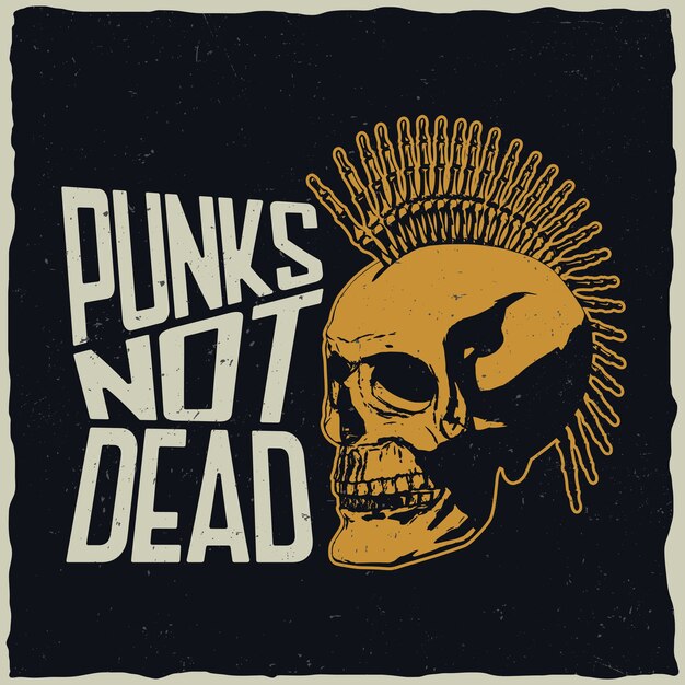 Плакат Punks Not Dead с панк-черепом для дизайна футболок и поздравительных открыток