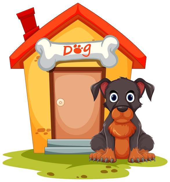 Free vector puppy and its colorful doghouse