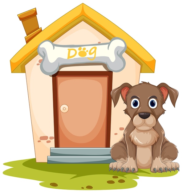 Free vector puppy and its cozy doghouse