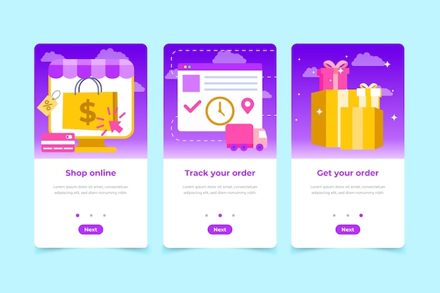 Free vector purchase onboarding app screens