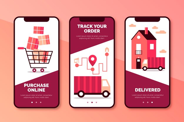 Purchase online onboarding app screens collection