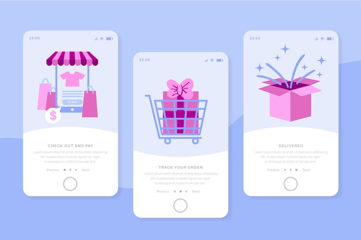 Free Vector purchase online onboarding app screens for mobile phone