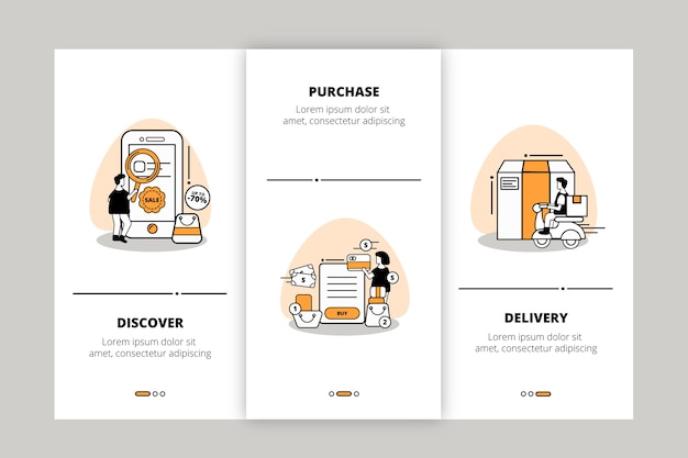 Purchase online onboarding app screens pack