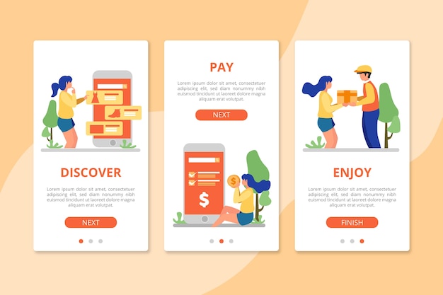 Free vector purchase online onboarding app screens