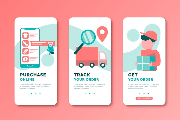 Purchase online onboarding app screens