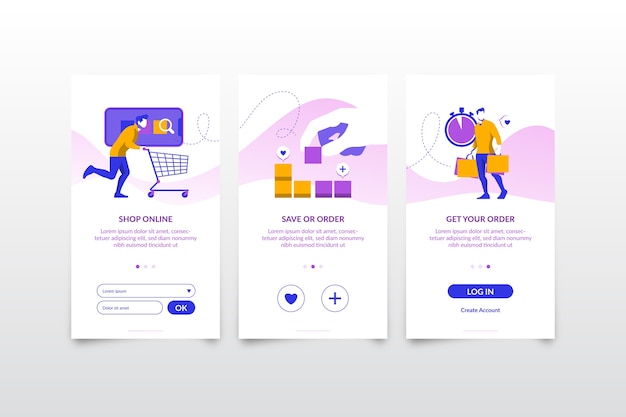 Free vector purchase online onboarding app screens