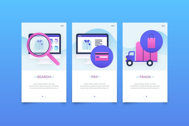 Free vector purchase online onboarding app screens