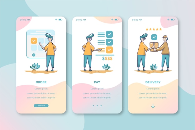 Purchase online onboarding app screens