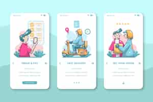 Vettore gratuito acquista le schermate delle app di onboarding online