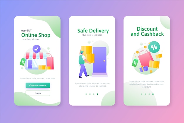 Free vector purchase online onboarding app screens